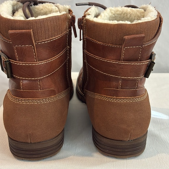 Dexter faux brown leather faux Sherpa lined ankle boots lace up & zip up Size 9 - Picture 6 of 16